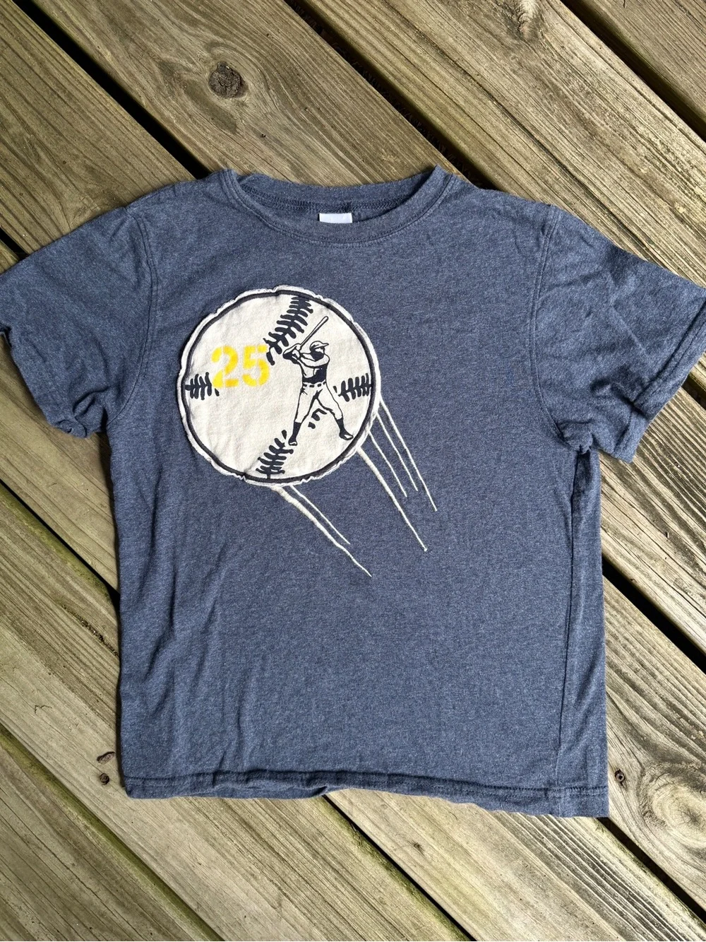 🔥 3/$15 SALE! Gymboree Boys Heather Navy Baseball Player #25 Graphic Tee Size 7